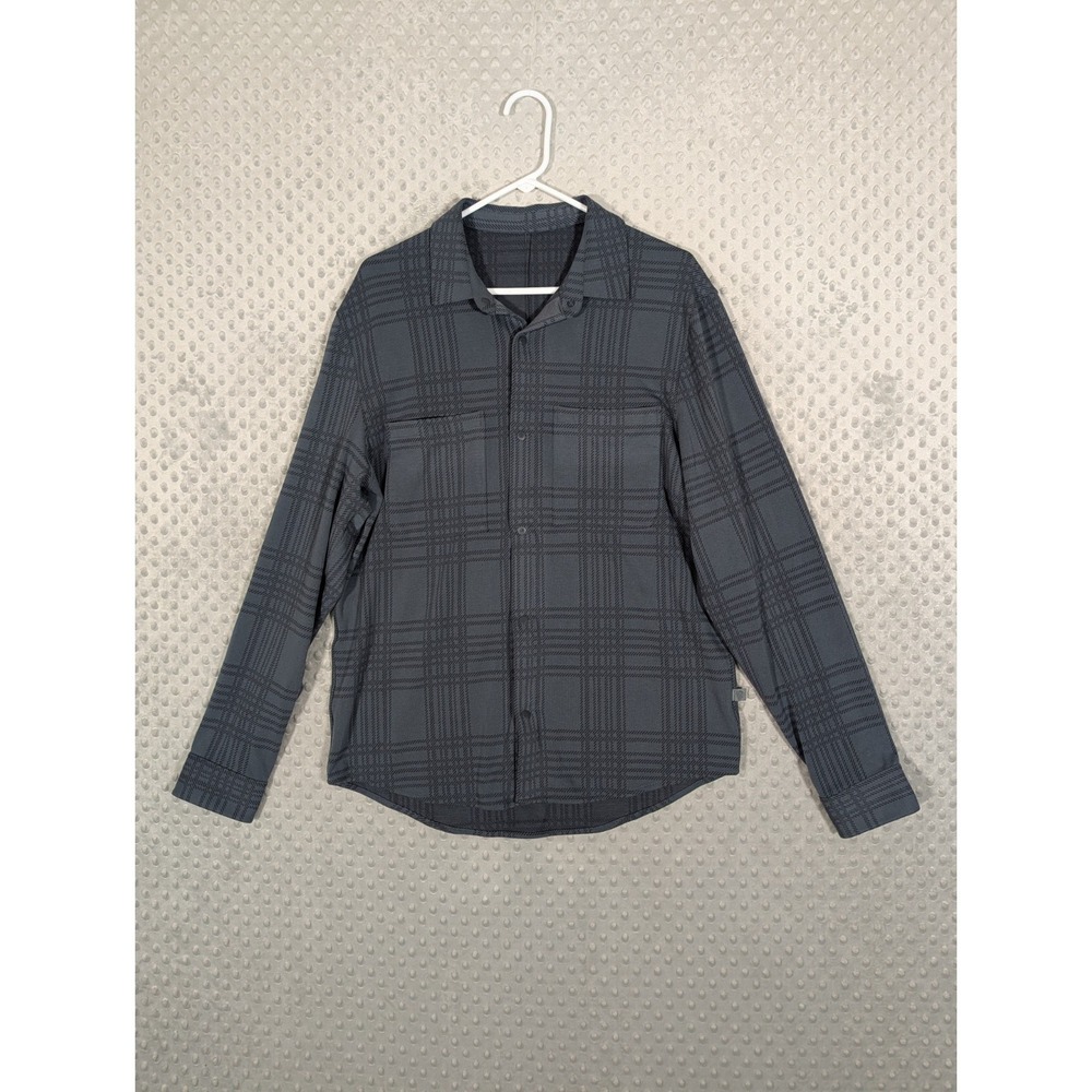 Lululemon Soft Knit Overshirt Flannel Men's Large Snap Blue Plaid Casual Stretch